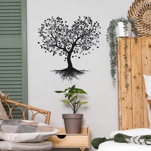 Artistic tree of life heart wall sticker in minimalist black ink style for home decor