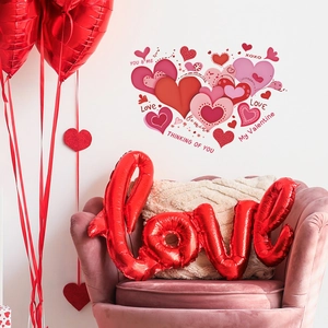 Romantic Valentine heart wall decals with Love and Be Mine phrases for home decor