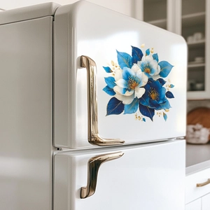 Elegant blue and white floral wall stickers with golden leaves for home decor
