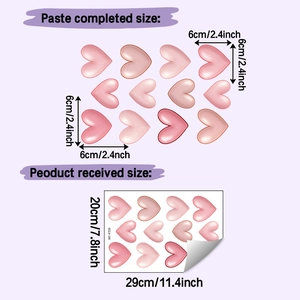Size specifications for pink heart wall stickers showing layout and 6cm heart dimensions