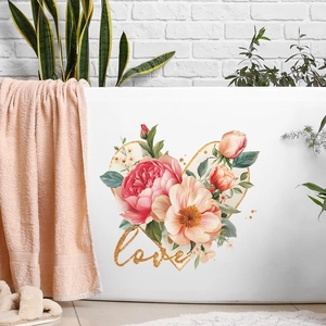 Romantic floral heart wall sticker with love script for home and bedroom decoration
