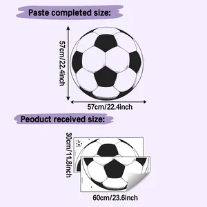 Size chart for black and white soccer wall decal showing finished and received dimensions