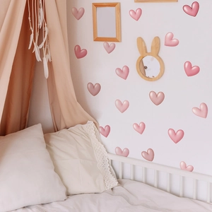 Pink heart-shaped wall stickers with 3D shadow effect for girl bedroom decoration