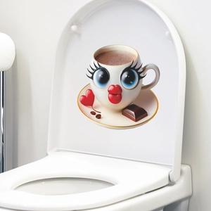 3D cartoon coffee cup wall sticker with heart and chocolate decor for home decoration