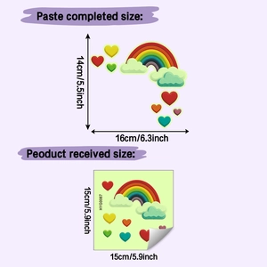 Layout and sheet size guide for rainbow cloud and heart wall stickers 15x15cm