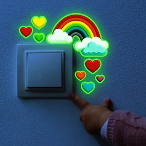 Luminous rainbow cloud and heart wall stickers for kids room and light switch decor