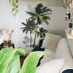 Tropical coconut palm tree wall stickers for home living room decor with natural green plants