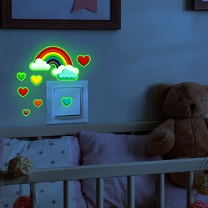 Luminous rainbow cloud heart wall stickers glowing in dark kids room decor