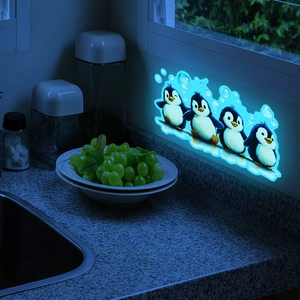 Luminous blue cartoon penguin wall stickers for children bedroom and tile decoration