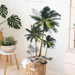 Tropical palm tree wall stickers for home decor with realistic green leaves and shadows