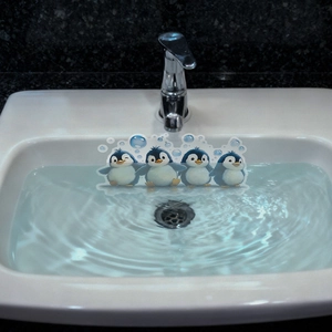 Waterproof cartoon penguin wall stickers for bathroom decor in ceramic sink