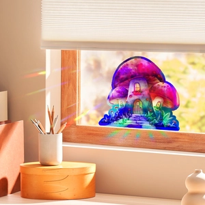 Regenboog prisma paddenstoelenhuis venstersticker met lichtbrekingseffecten