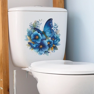 Blue butterfly floral self-adhesive wall stickers for bathroom toilet tank decoration