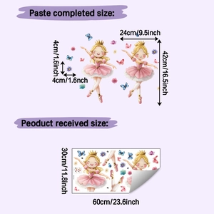 Detail view of pink ballet girl wall stickers with butterflies and floral motifs