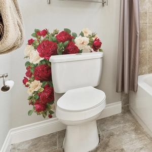 Romantic red and white rose floral wall stickers for living room and bedroom decor