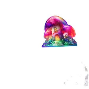 Holografische muursticker van een paddenstoelenhuis met laser regenboog randen