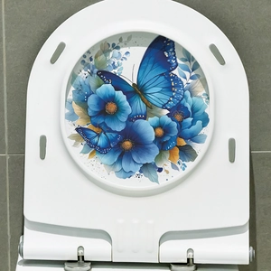 Blue Butterfly Floral Bathroom Toilet Sticker Waterproof PVC Self Adhesive Watercolor Flower Wall Decal Home Restroom Decor