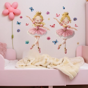 Dancing Princess Butterfly Flower Wall Stickers Removable PVC Decals For Kids Girls Bedroom Living Room DIY Home Decoration