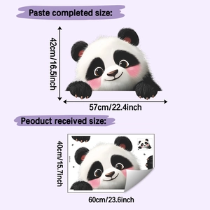 Dettaglio adesivo da parete panda cartone con dimensioni 40x60cm e guida all'uso
