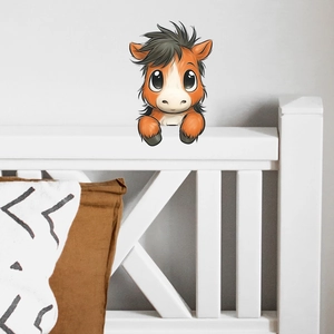 Adesivo murale a forma di pony con grandi occhi per decorazione mobili di casa