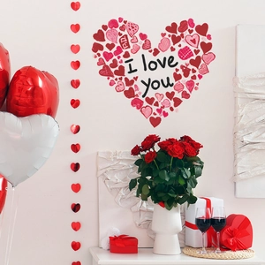 Romantic red and pink heart wall sticker with I love you text for Valentine decoration