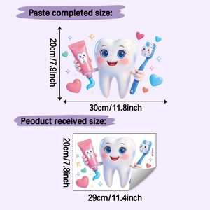 Stickers muraux dents de dessin animé montrant les dimensions du produit et du tracé