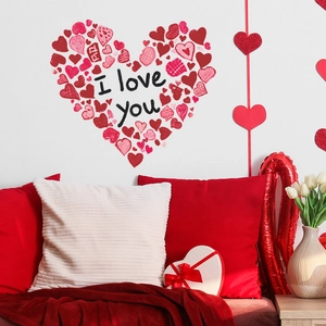 Romantic red and pink heart wall sticker with I Love You text for home decoration