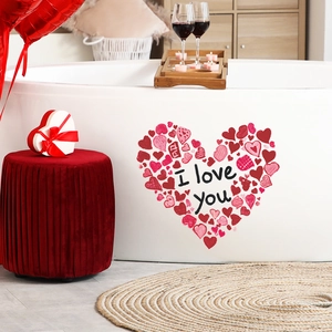 Romantic heart-shaped wall sticker with I Love You text for home bedroom decor