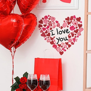 Removable PVC Heart Wall Stickers With I Love You Lettering Red Pink Self Adhesive Decal For Valentine Day Bedroom Decor