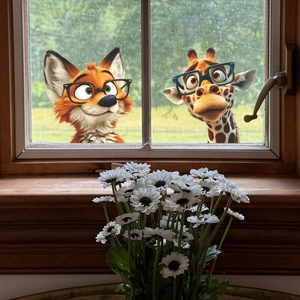Self-adhesive 3D cartoon fox and giraffe wall decals for cozy home bedroom decor