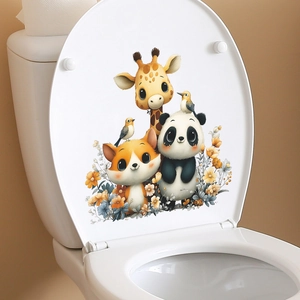 Cute cartoon animal toilet sticker featuring giraffe, panda and fox for home decor