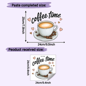 Size chart for Coffee Time wall sticker showing 20x24cm display and 24x24cm sheet