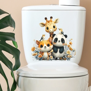 Cute Cartoon Animal Flower Toilet Seat Sticker Waterproof PVC Wall Decal For Bathroom Home Decor Panda Giraffe Fox Sticker