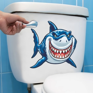 Fierce shark cartoon toilet wall sticker made of waterproof PVC for bathroom decor