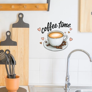 Coffee time wall sticker with cup and heart patterns for kitchen home decor
