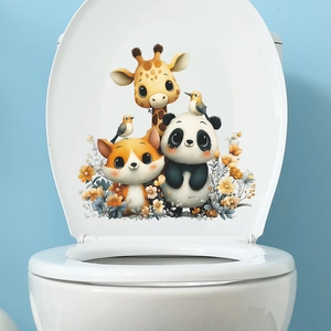 Cute cartoon animal toilet lid stickers featuring giraffe and panda home decor decals