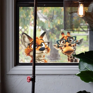 Cartoon fox and giraffe wall stickers for kids room with glasses wearing animals theme