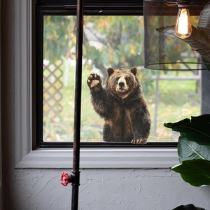 3D realistic brown bear window wall sticker with vivid fur texture for home decoration