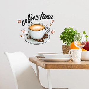 Creative coffee time wall sticker featuring hand-drawn cup and beans for kitchen decor