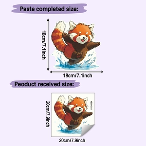 Glow-in-the-dark red panda wall sticker showing 18x18cm finished size and 20x20cm layout
