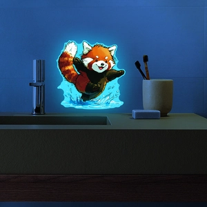 Luminous cute red panda wall sticker with blue neon water effect for home decor
