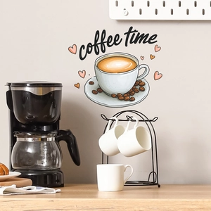 Coffee Time Theme Wall Sticker PVC Static Adsorption Removable Art Decal For Kitchen Dining Room Dormitory Home Decoration