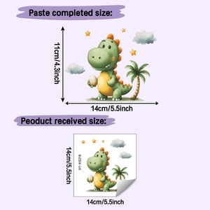 Vue détaillée des dimensions du sticker mural dinosaure mignon pour interrupteur