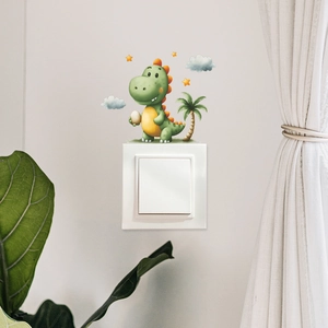 Sticker mural dinosaure vert dessin animé avec œuf pour décoration d'interrupteur