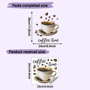 Detail of coffee time wall sticker showing hand-drawn cup, beans and heart-shaped patterns