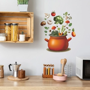 Kitchen wall sticker featuring a cooking pot and fresh vegetables for home wall decoration