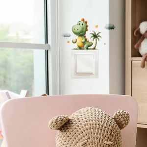 Autocollant mural petit dinosaure vert mignon pour interrupteur de chambre d'enfant