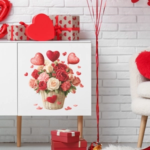 Romantische Herzballon und Blumenkorb Wandtattoo für Schlafzimmer Wohndekoration