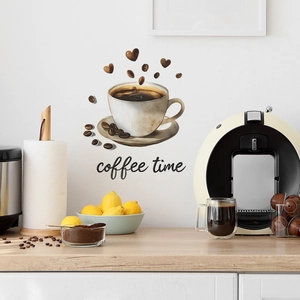 Coffee Time wall stickers featuring artistic coffee cup and heart designs for kitchen decor