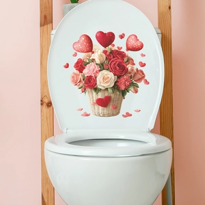 Romantischer Herz-Blumenkorb Wandaufkleber für Schlafzimmer und Deko selbstklebend